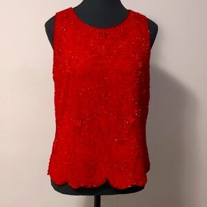 JMD NEW YORK 🔴Red Beaded Sleeveless Blouse - M